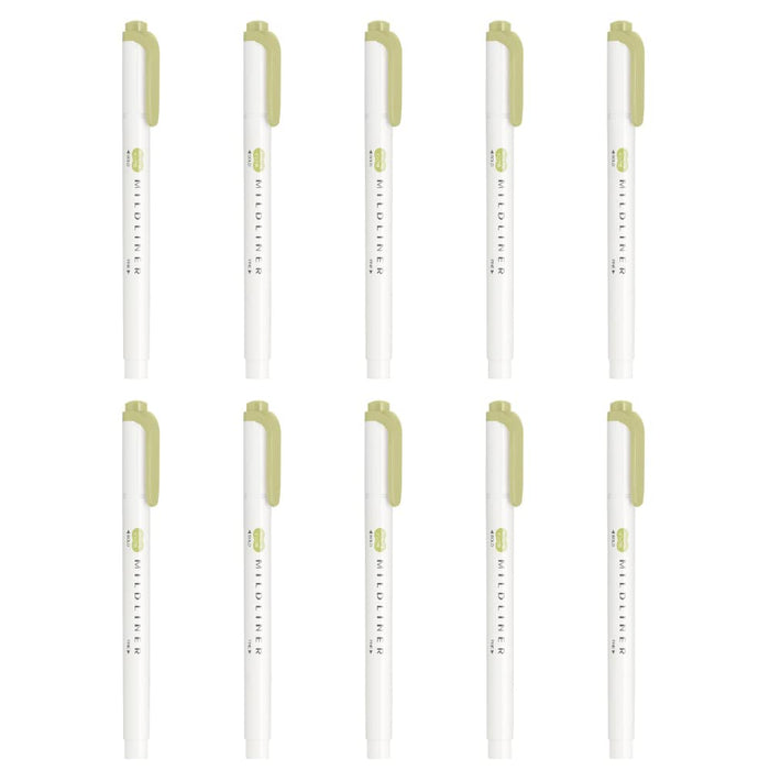 Zebra Mild Olive Highlighter Liner 10 Pieces - Model B-Wkt7-Mol-Kiichin - The #1 Place for Japanese Goods in Your Hand!