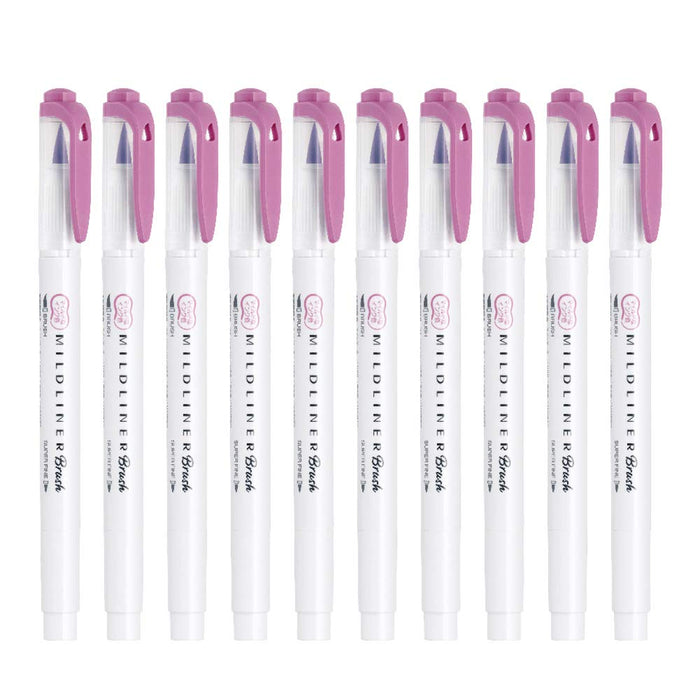 Zebra Mild Magenta Brush Highlighter Pen 10 Pieces - Mild Liner B-Wft8-Mmz-Kiichin - The #1 Place for Japanese Goods in Your Hand!