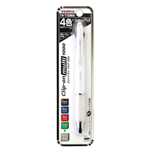 Zebra Multi-Function 4-Color Pen with Sharp Clip-On Model 1000S White P-B4Sa3-W-Kiichin - The #1 Place for Japanese Goods in Your Hand!