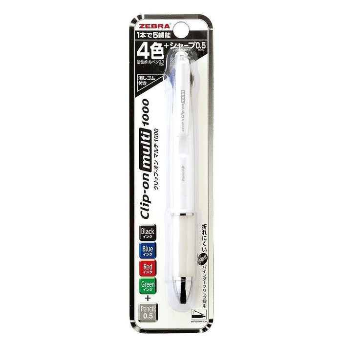 Zebra Multi-Function 4-Color Pen with Sharp Clip-On Model 1000S White P-B4Sa3-W-Kiichin - The #1 Place for Japanese Goods in Your Hand!