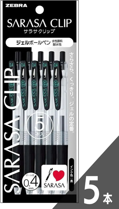 Jasmine Symphony Zebra Sarasa Gel Pens Black 0.4mm 5 Pack