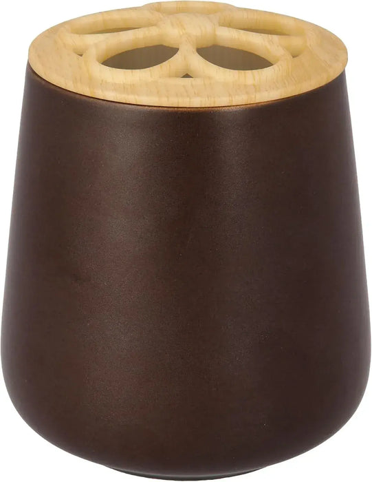 Katazuke Mino Ware Multi Stand Toothbrush Pen Holder - Dark Brown - 4595058815271