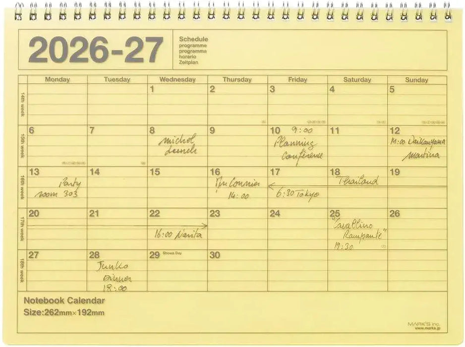 Mark's 2026 Planner Schedule Book Monthly Calendar Notebook - Yellow - 4550045160352