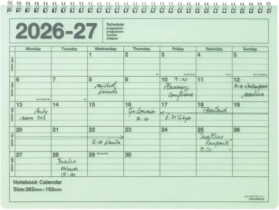 Mark's 2026 Planner Schedule Book Monthly Calendar Notebook - Green - 4550045160314