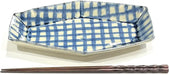 Nishitomi Hand Painted Blue Checker Hexagonal Plate