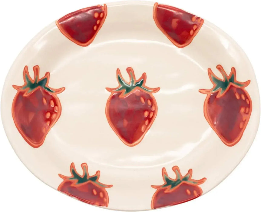Nishitomi Hasami Ware Fruit Oval Plate - Strawberry-02 - 4534891477888