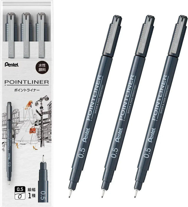 Pentel Point Liner Water Based Pen - 0.5mm 5 Pc Set - 4902506437891