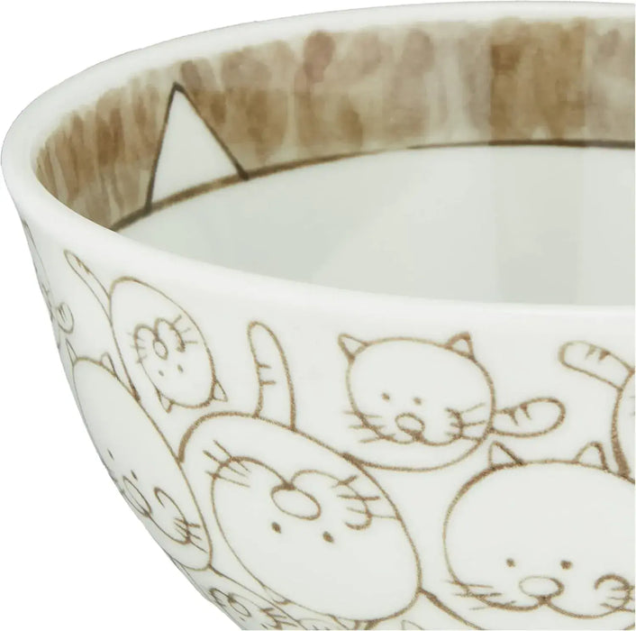 Saikai Toki Hasami Ware Rice Bowl Cat Arabesque Pattern