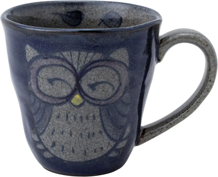 Seikai Toki Hasami Ware Yumono Hand Owl Pattern Dish - Blue Mug - 4965451839769