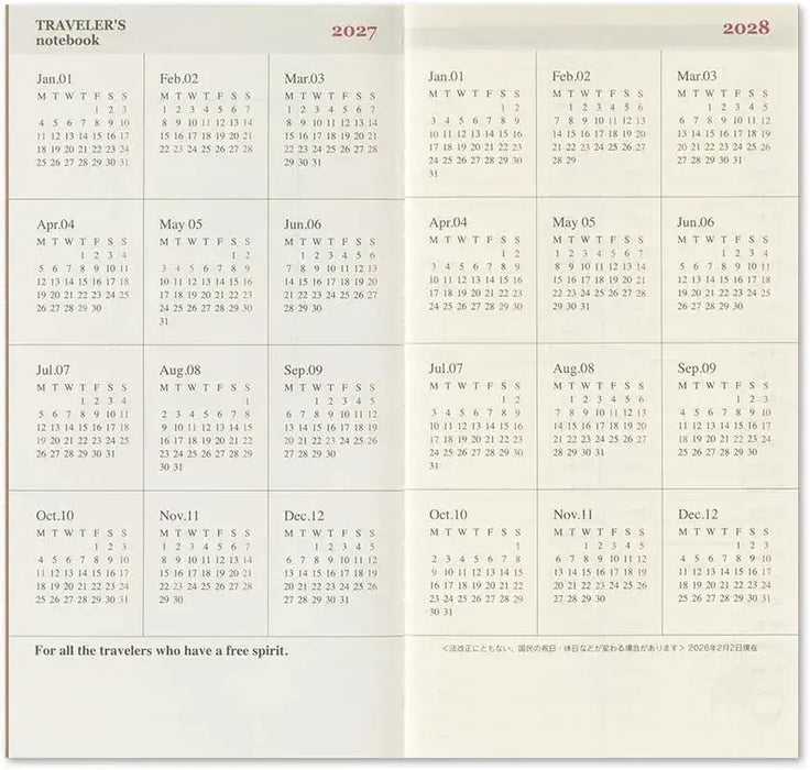 Traveler's Notebook Planner Refill