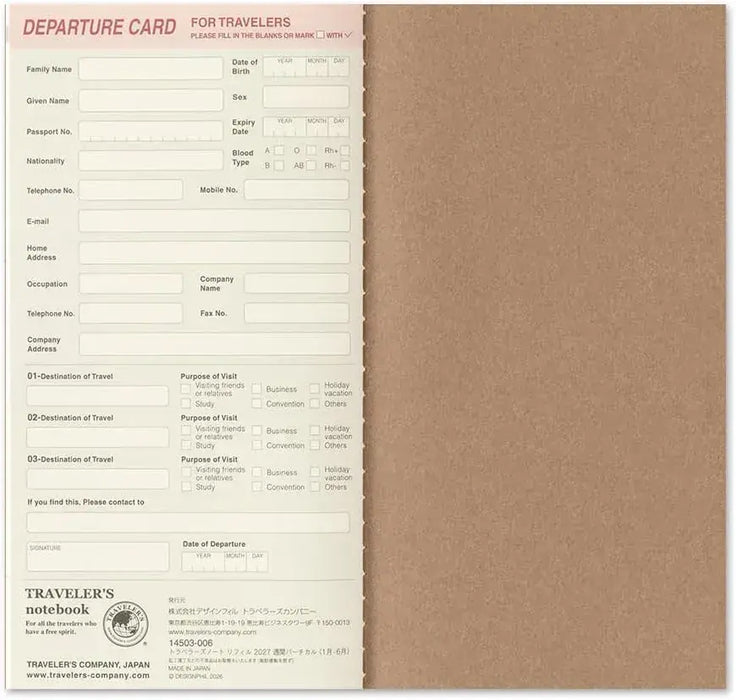 Traveler's Notebook Planner Refill