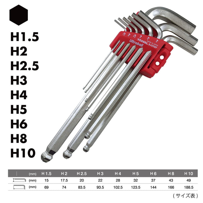 Amazon.Co.Jp Vessel 8409BP 9pc L-Type Hex Wrench Set 3pt 3Surf Ultra Hex Shape-Kiichin - The #1 Place for Japanese Goods in Your Hand!