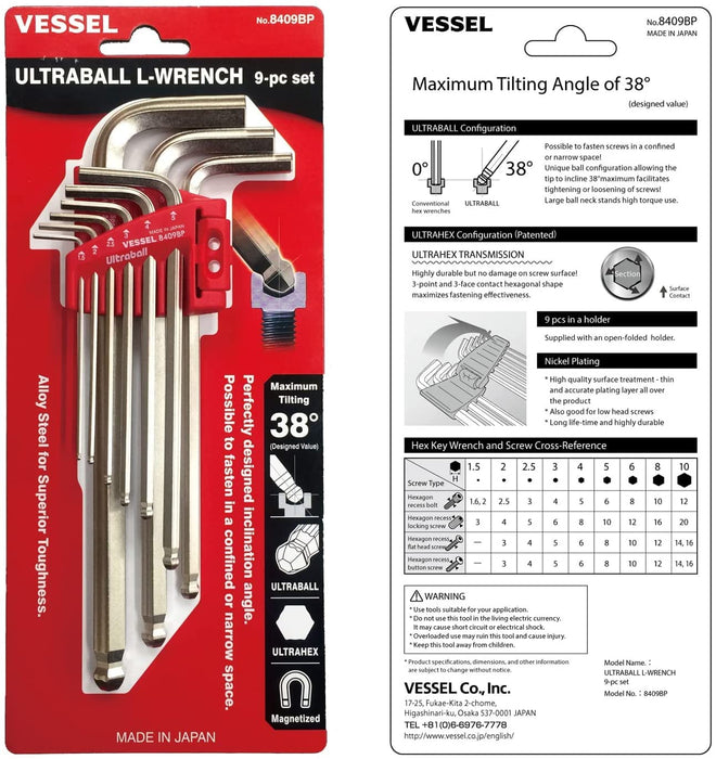 Amazon.Co.Jp Vessel 8409BP 9pc L-Type Hex Wrench Set 3pt 3Surf Ultra Hex Shape-Kiichin - The #1 Place for Japanese Goods in Your Hand!