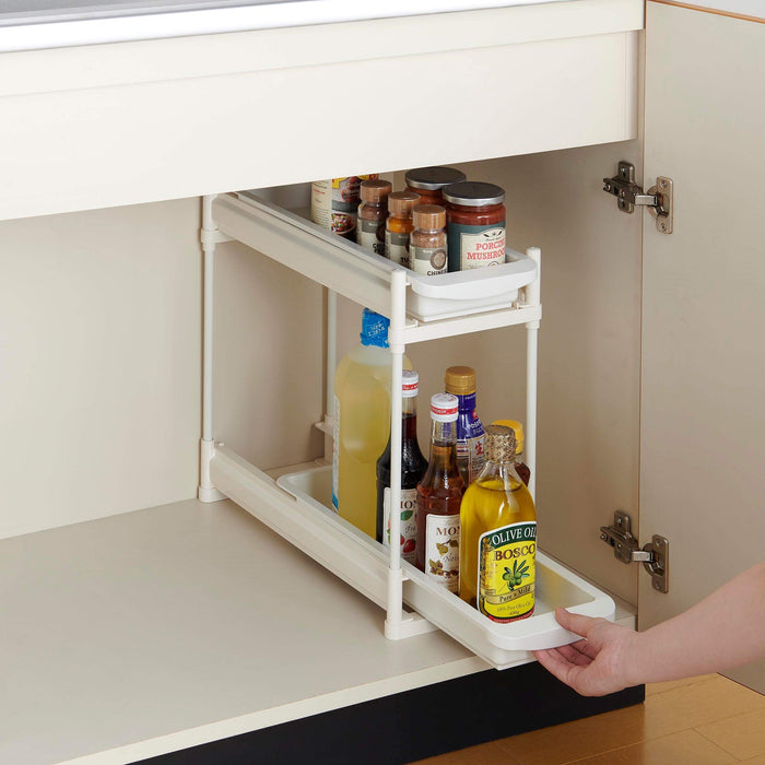 Belca Kitchen Storage Slide Rack - 2 Tiers, Slim Type, White, Japan SS-304 Casters - 19x45x38/40.5/43cm-Kiichin - The #1 Place for Japanese Goods in Your Hand!