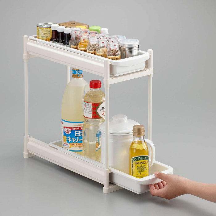 Belca Kitchen Storage Slide Rack - 2 Tiers, Slim Type, White, Japan SS-304 Casters - 19x45x38/40.5/43cm-Kiichin - The #1 Place for Japanese Goods in Your Hand!