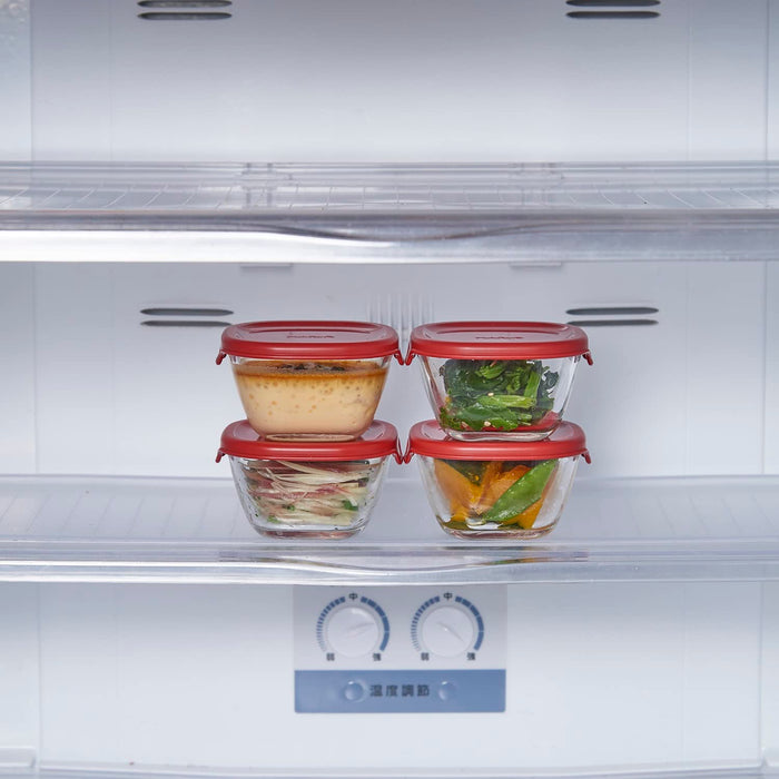 Hario 110ml Heat Resistant Glass Storage Red Container Japan Made Oven/Microwave/Dishwasher Safe 4 Pack-Kiichin - The #1 Place for Japanese Goods in Your Hand!