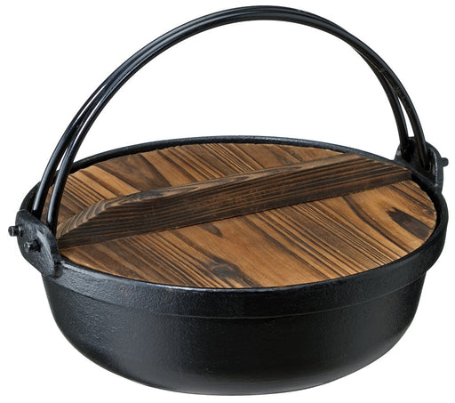Ishigaki Industry 24Cm Black Iron Casting Irori Pot with Wooden Lid - Made in Japan-Kiichin - The #1 Place for Japanese Goods in Your Hand!