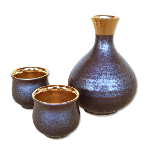 Arita Ware Sake Set 1 Tokkuri Bottle + 2 Ochoko Cups - Crystal Gold Ceramic-Kiichin - The #1 Place for Japanese Goods in Your Hand!