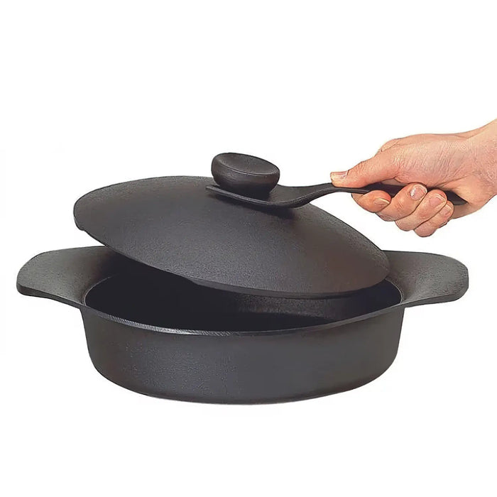 Authentic Nihon Yoshokki Sori Yanagi 22Cm Cast Iron Grill Pan with Lid & Fork - Made in Japan-Kiichin - The #1 Place for Japanese Goods in Your Hand!