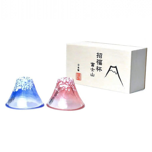 Toyo Sasaki Glass Mount Fuji Sake Cup - Blue & Red | Single-Kiichin - The #1 Place for Japanese Goods in Your Hand!