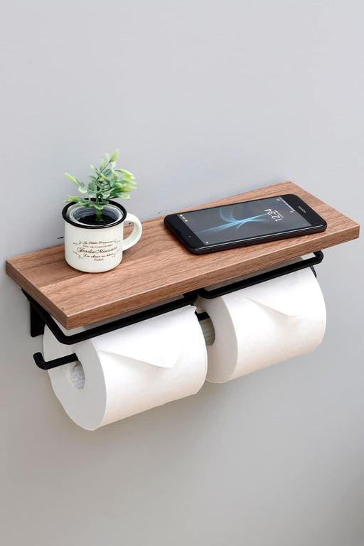 Yamazen Dark Brown/Black Toilet Paper Shelf with Smartphone Holder - Easy Install-Kiichin - The #1 Place for Japanese Goods in Your Hand!